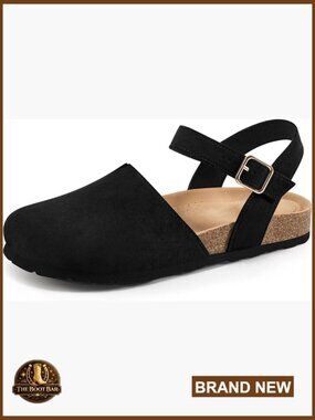 Closed Toe Sandals with Cork Footbed - Comfortable Flat Shoes